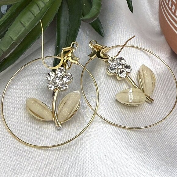 Reimagined Rhinestones and Flowers Hoop Earrings - Picture 5 of 6